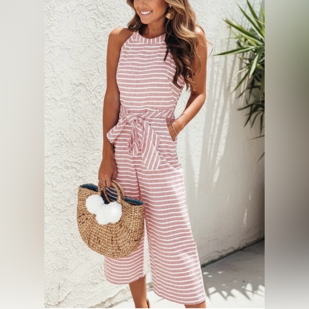 Boho Beach Hut Boho Striped Sleeveless Rompers pink sz med BN